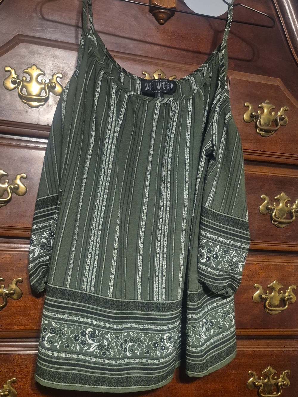 Sweet Wanderer Olive Green Striped Cold-Shoulder Camisole